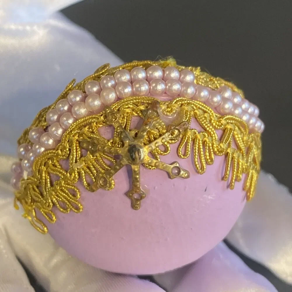 Vintage Handmade Diorama Christmas Ornament 3D Beaded Deer Scene Purple Holiday